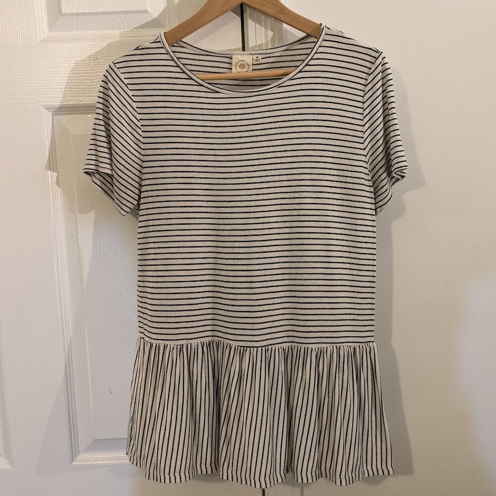 Black and White Striped Peplum tee Size M